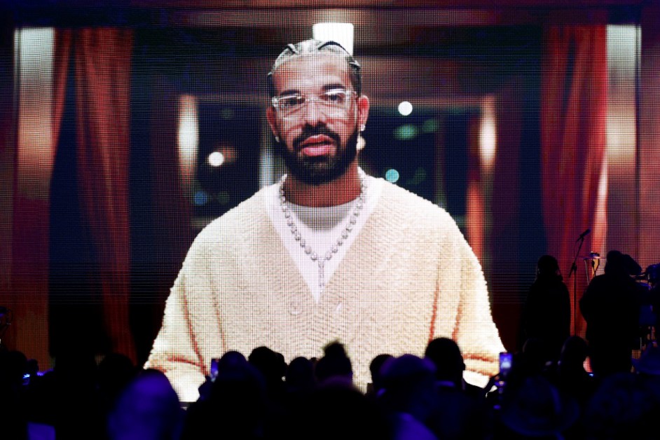 Drake appears via video during the Recording Academy Honors presented by The Black Music Collective during the 65th GRAMMY Awards on February 2, 2023 in Los Angeles, California.
