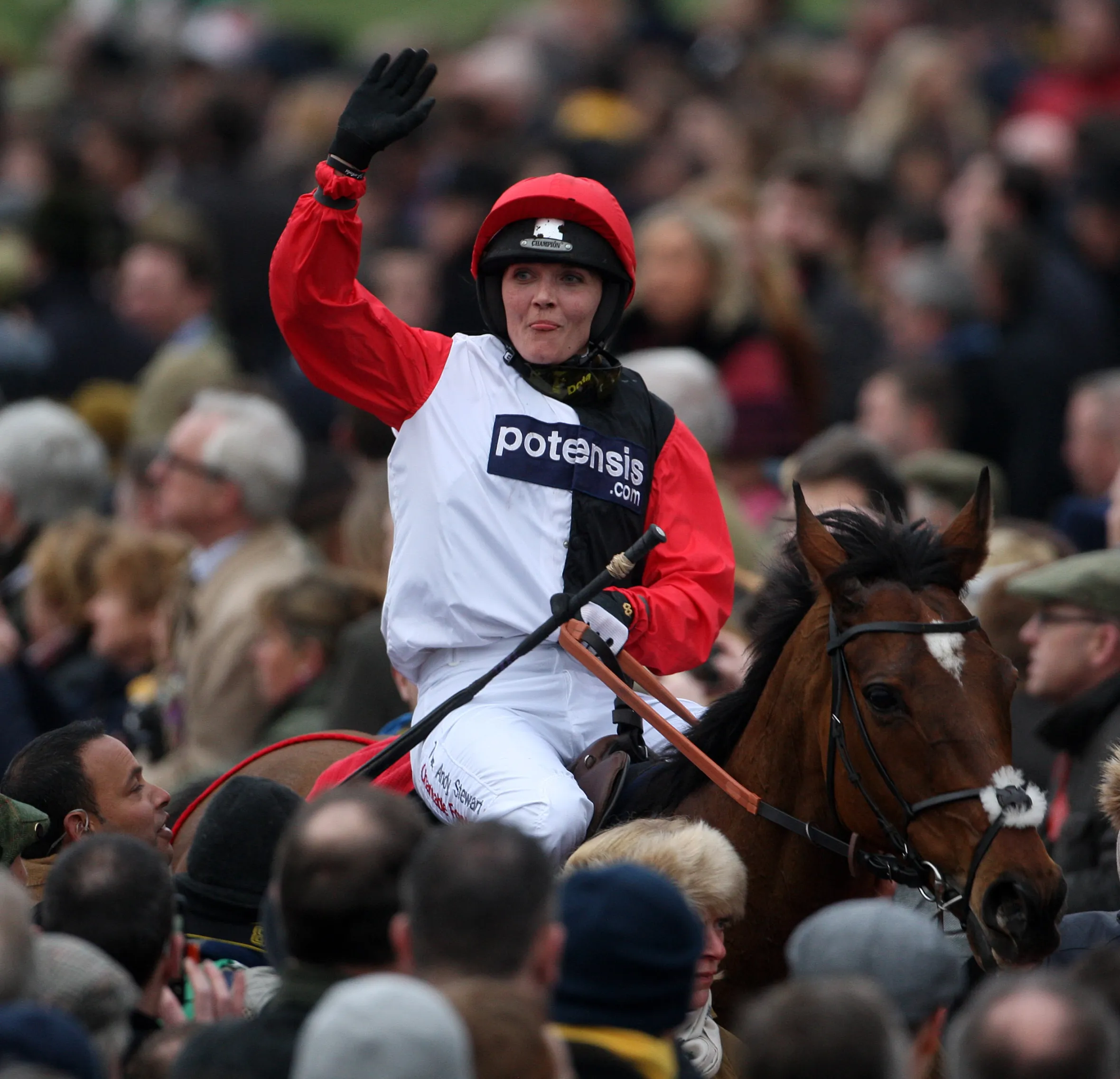 Victoria Pendleton arrives back in after coming a creditable fifth in her race at the Cheltenham Festival