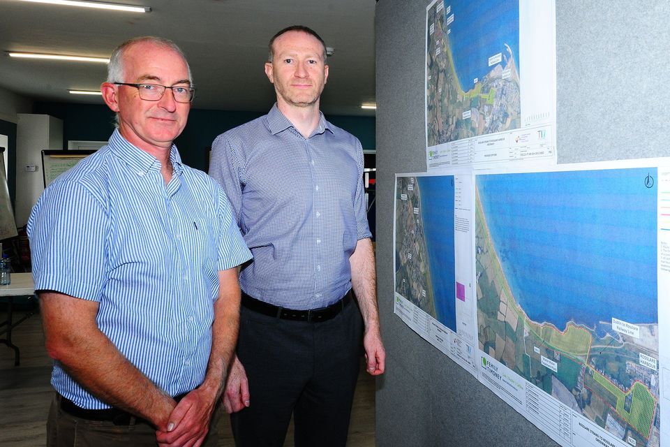 At the public consultation on Rosslare greenway in the Rosslare Community Centre on Thursday were Sean Meyler and Peter Walsh (Consultant). Pic: Jim Campbell