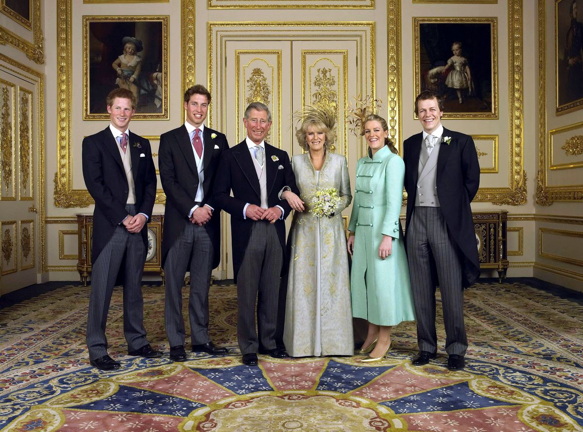 The Prince of Wales and Camilla, Duchess of Cornwall, on their wedding. The two were accompanied by their children, Prince Harry, Prince William, Laura Parker Bowles and Tom Parker Bowles