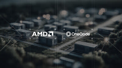 AMD & OneQode logos superimposed on an AI datacenter