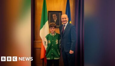 Austin Appelbee: Irish PM meets boy who saved family from drowning - BBC