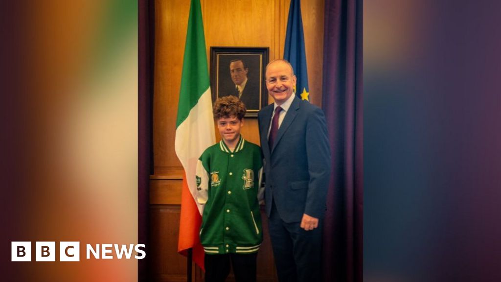 Austin Appelbee: Irish PM meets boy who saved family from drowning - BBC