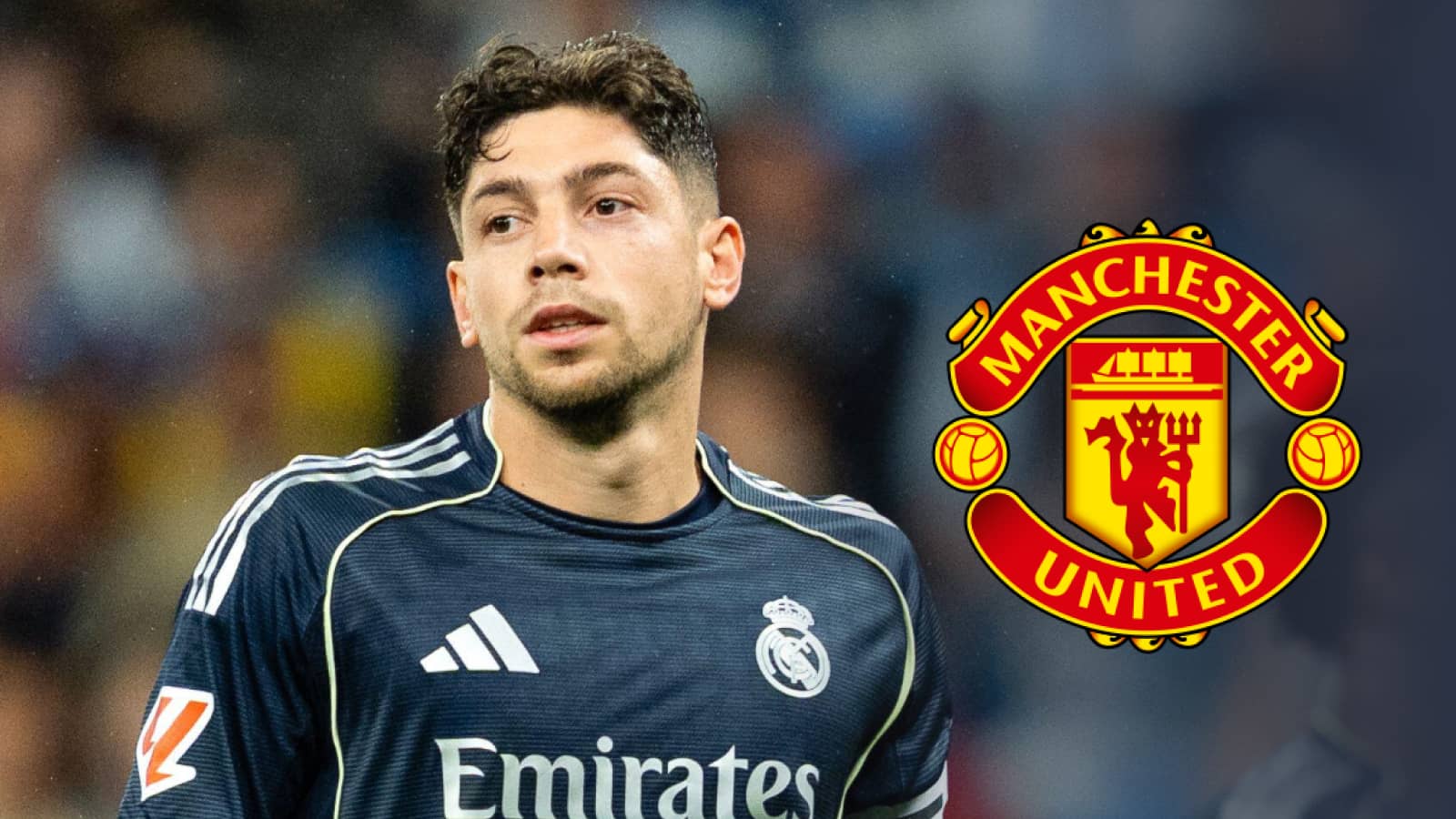 Real Madrid's Federico Valverde with Man Utd badge
