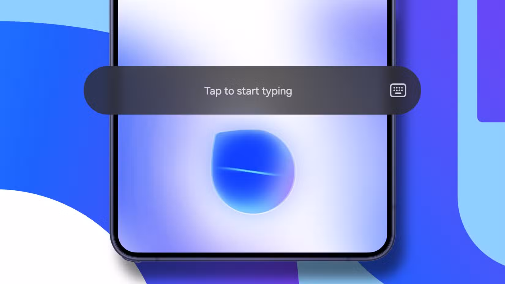 Glowing Bixby icon on a smartphone screen with a text input widget.