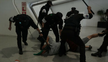 Police seen beating people at Spanish airport as Gaza activists return