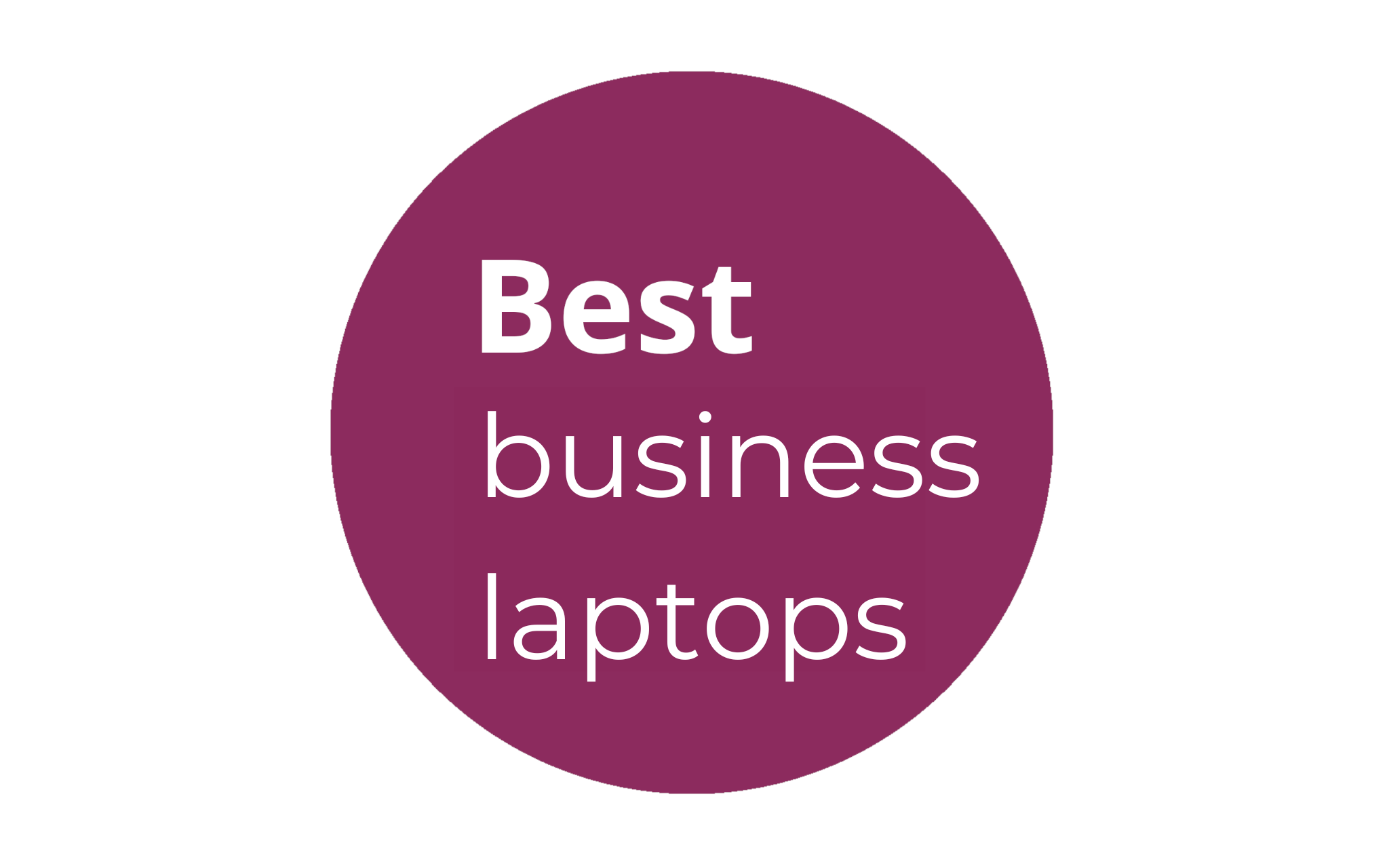 Purple circle with the words Best business laptops in white