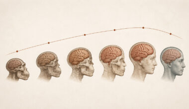Ai Illustration of hominin brain sizes changing over time
