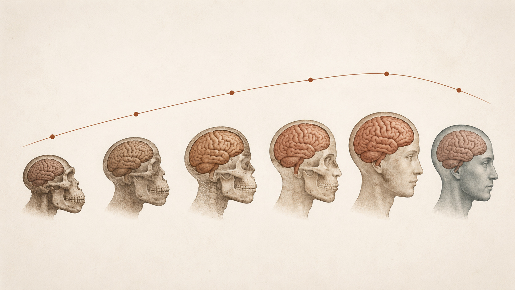 Ai Illustration of hominin brain sizes changing over time