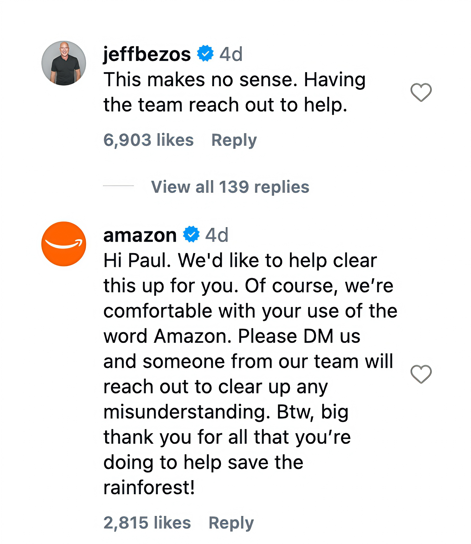 jeff bezos responds to help Amazon rainforest activist