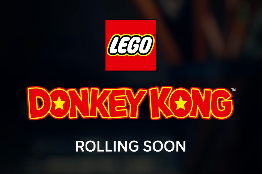 A screenshot of the Lego and Donkey Kong logos appearing in a teaser video.