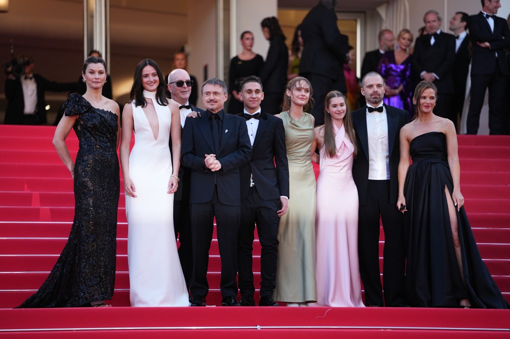 Renate Reinsve, Markus Tønseth, director Cristian Mungiu, Jonathan Ciprian Breazu, Henrikke Lund Olsen, Vanessa Ceban, Sebastian Stan and Lisa Carlehed attend the "Fjord" screening during the 79th annual Cannes Film Festival at Palais des Festivals on May 18, 2026 in Cannes, France.