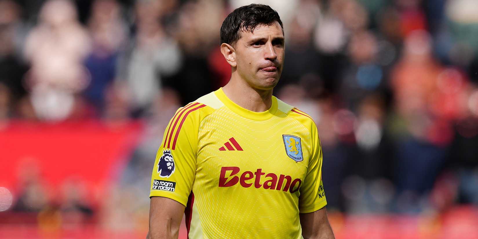 Emiliano Martinez after being sent off for Aston Villa against Manchester United