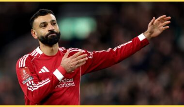Mo Salah celebrates scoring against Brighton