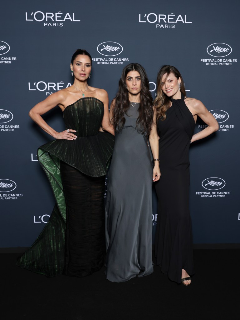 Roselyn Sánchez, Julie Delazyn and Gisele Valle attend Lights On Women's Worth during the 79th Cannes Film Festival 