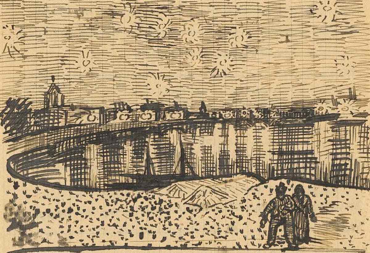 sketch van gogh starry night over the rhône