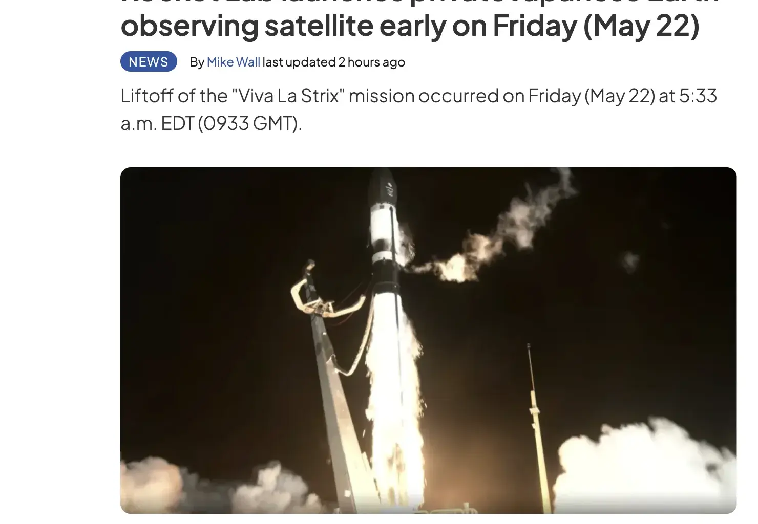Rocket Lab launched an Earth observation satellite for the Japanese company Synspective