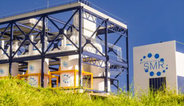 Small modular reactors at an energy utility site.