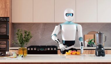 A robot working in the kitchen.