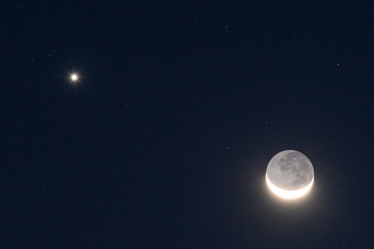 Venus and a crescent Moon. Credit: Jordan Lye / Getty Images
