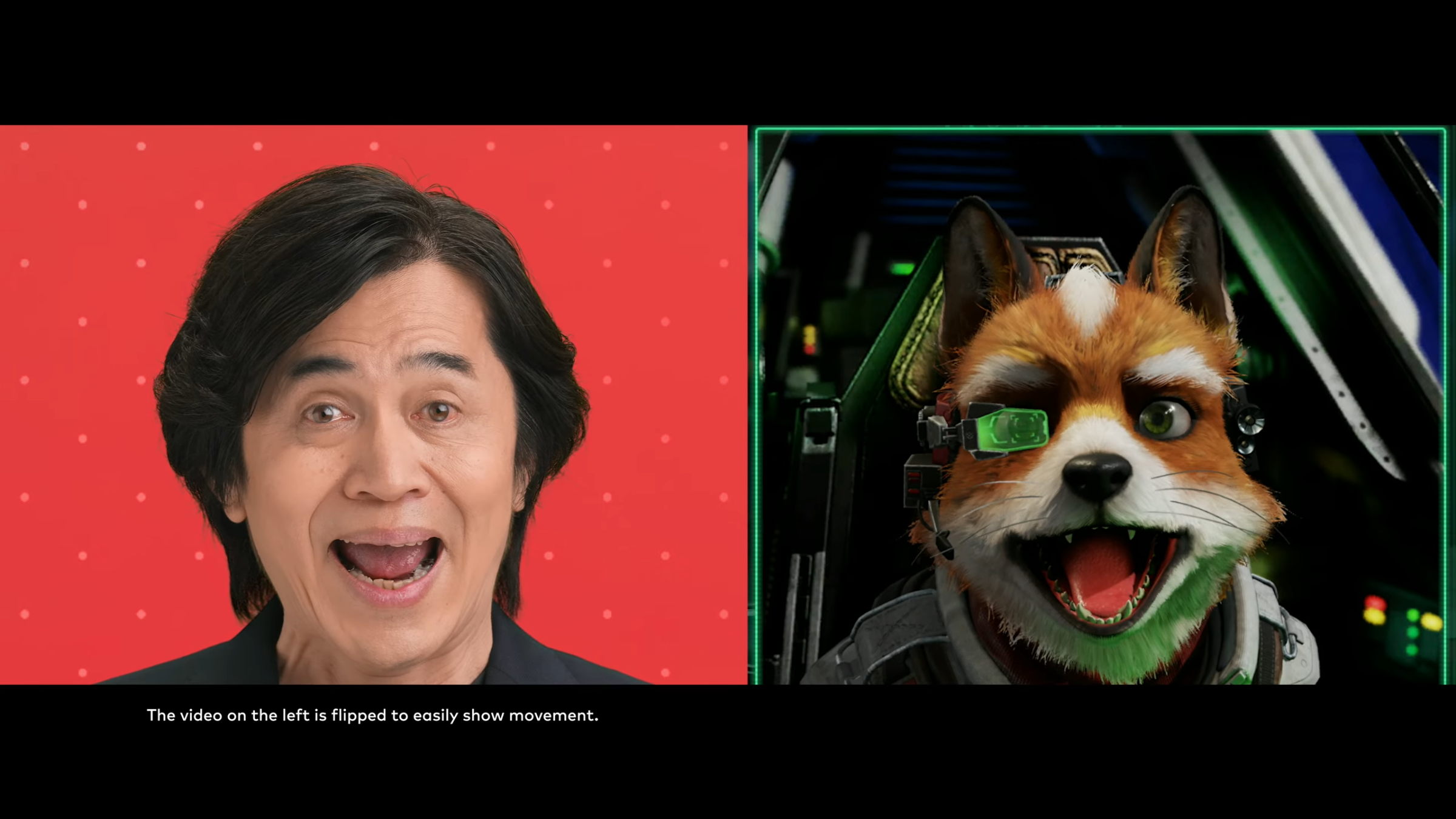 A screenshot of Star Fox’s virtual avatar next to a real person.