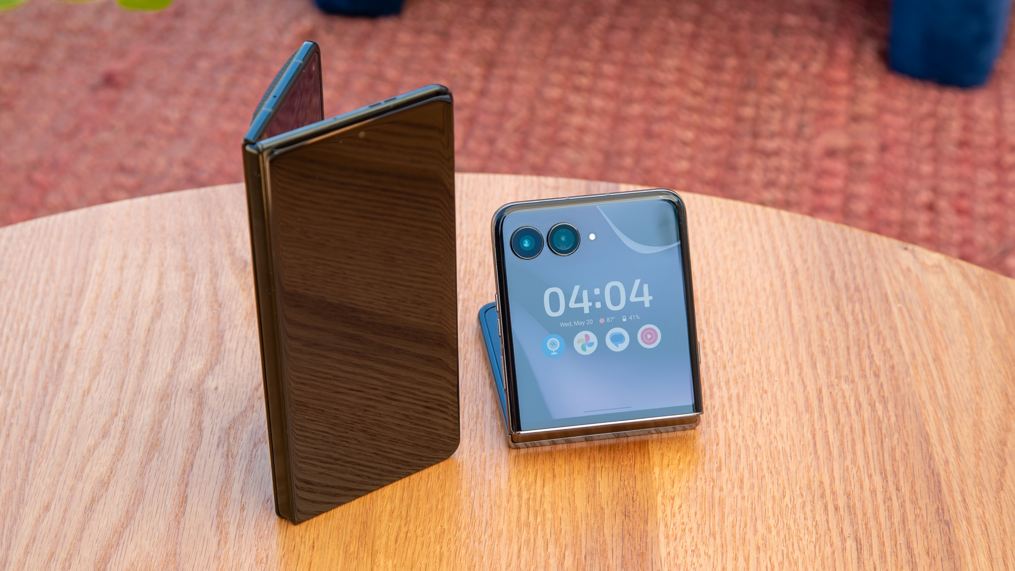 The Razr Ultra 2026 on a table next to the Razr Fold