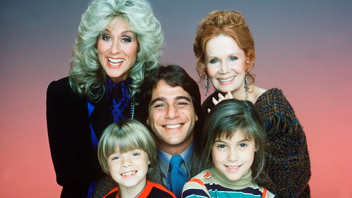 Tony Danza as Tony Micelli with Alyssa Milano as Samantha and Judith Light as Angela Bower in a living room