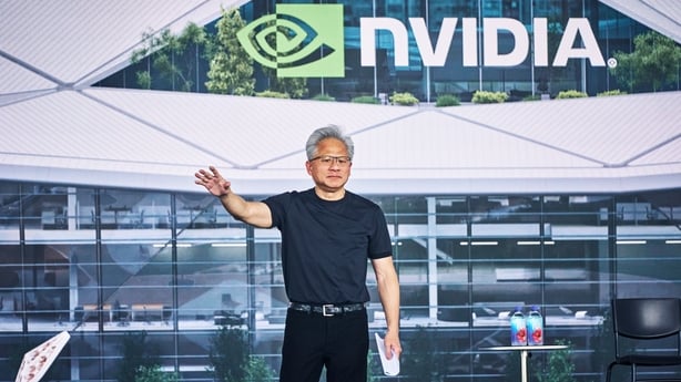 Jensen Huang, chief executive officer of Nvidia Corp., speaks at a company event at the site of their planned campus in Taipei, Taiwan, on Wednesday, May 27, 2026. Construction for the new campus, called Constellation, is expected to begin in the next couple of months, according to the company. Phot