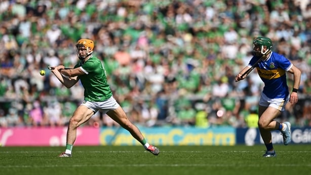 24 May 2026; Adam English of Limerick in action against Robert Doyle of Tipperary during the Munster GAA Senior Hurling Championship Round 5 match between Limerick and Tipperary at TUS Gaelic Grounds in Limerick. Photo by Tom Beary/Sportsfile