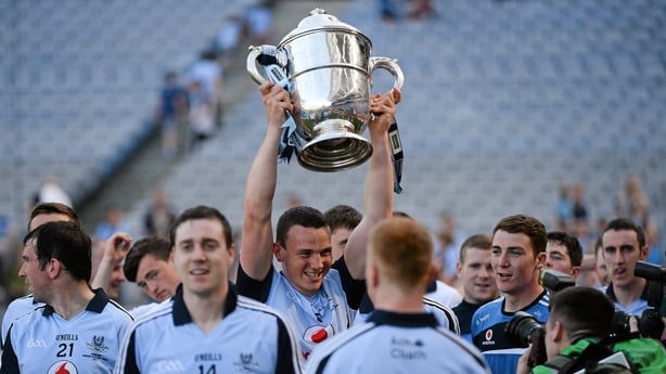 7 July 2013; Dublin's Liam Rushe celebrates with the Bob O'Keeffe cup. Leinster GAA Hurling Senior Championship Final, Galway v Dublin, Croke Park, Dublin. Picture credit: Brian Lawless / SPORTSFILE