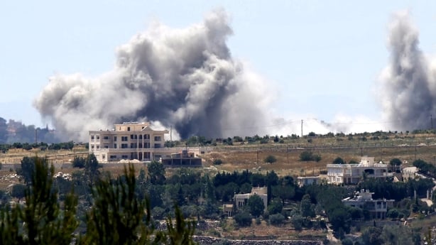 moke rises from Israeli bombardment near the village of Kfar Tibnit as seen from nearby Marjayoun