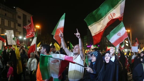 TEHRAN, IRAN - JUNE 08: (âRESTRICTIONS: NO Access Israel Media/Persian Language TV Stations Outside Iran/Strictly No Access BBC Persian/VOA Persian/Manoto TV/Iran International TVâ) Citizens, carrying Iranian and Hezbollah flags, gather at Enghelab Square to hold a demonstration in support of the g