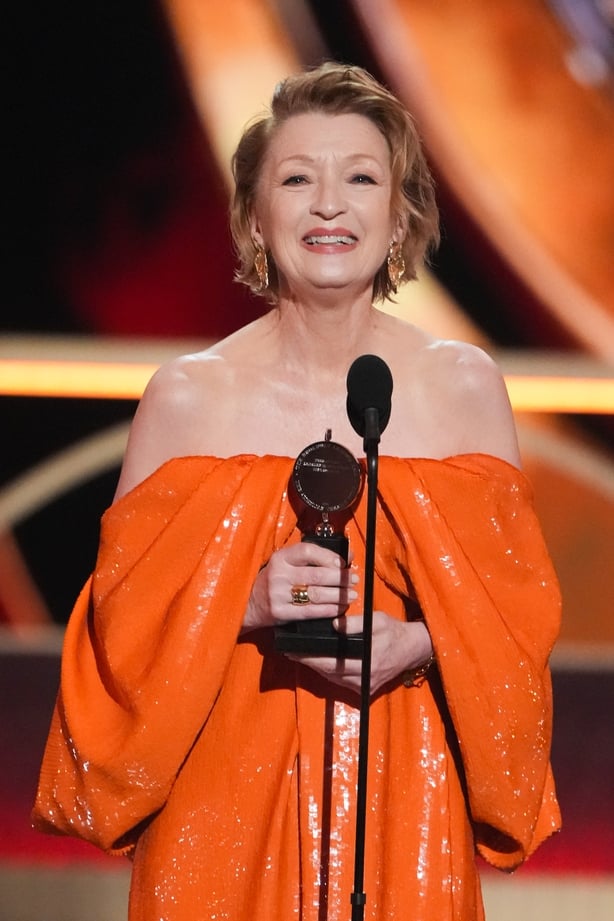 Lesley Manville accepts the Best Performance by an Actress in a Leading Role in a Play award for 