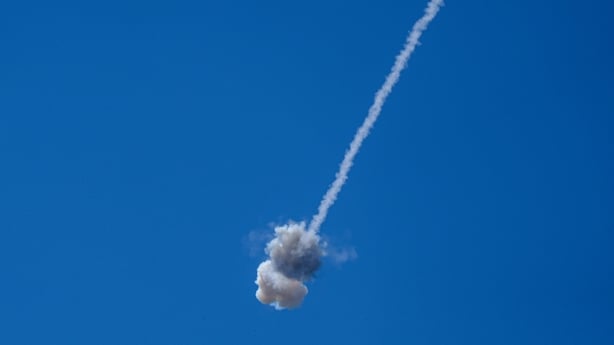 An interception by Israel's Iron Dome anti-missile system, as seen from the Israeli side of the Israel-Lebanon border
