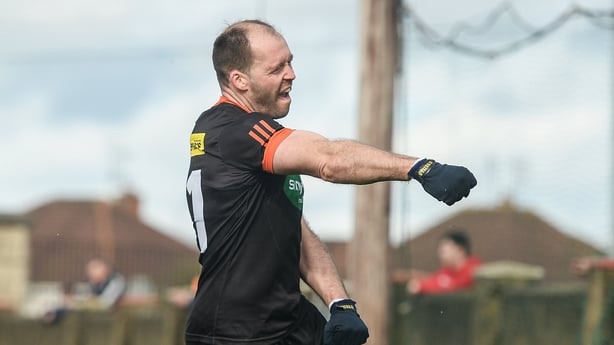 19 March 2017; Ciaran McKeever of Armagh celebrates after scoring his side's first goal during the Allianz Football League Division 3 Round 5 match between Louth and Armagh at the Gaelic Grounds in Drogheda, Co Louth. Photo by Eóin Noonan/Sportsfile