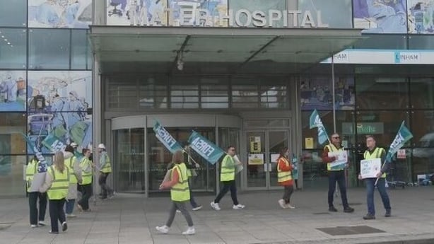 Perfusionists are pictured taking part in strike action outside the Mater Hospital in Dublin
