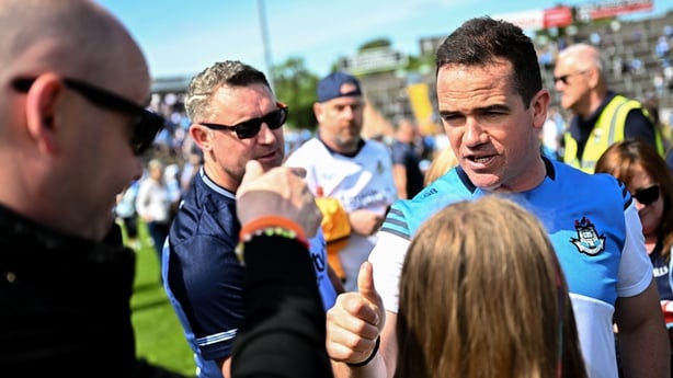 14 June 2026; Dublin manager Ger Brennan with The Lord Mayor of Dublin Councillor Ray McAdam after the GAA Football All-Ireland Senior Championship Round 2B match between Cavan and Dublin at Kingspan Breffni in Cavan. Photo by Tyler Miller/Sportsfile
