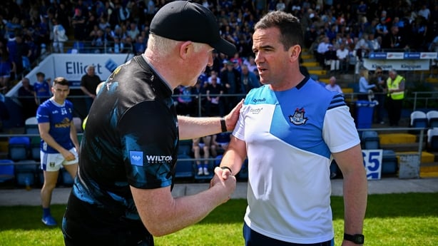 14 June 2026; Dublin manager Ger Brennan and Cavan manager Dermot McCabe after the GAA Football All-Ireland Senior Championship Round 2B match between Cavan and Dublin at Kingspan Breffni in Cavan. Photo by Tyler Miller/Sportsfile