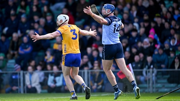 5 April 2026; Conor Cleary of Clare and John Hetherton of Dublin react after a free was awarded to Dublin by Thomas Walsh during the Allianz Hurling League Division 1B final match between Clare and Dublin at TUS Gaelic Grounds in Limerick. Photo by Piaras Ó Mídheach/Sportsfile