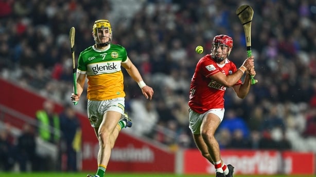 21 March 2026; William Buckley of Cork in action against Donal Shirley of Offaly during the Allianz Hurling League Division 1A match between Cork and Offaly at SuperValu Páirc Ui Chaoimh in Cork. Photo by Tyler Miller/Sportsfile