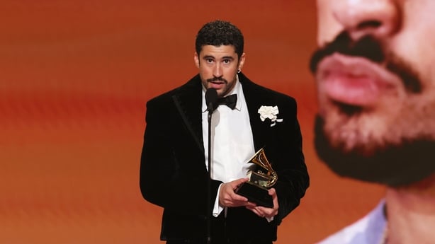 LOS ANGELES, CALIFORNIA - FEBRUARY 01: Bad Bunny accepts the Album of the Year award for