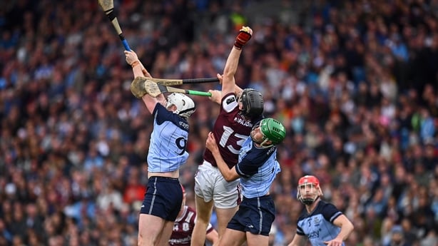 6 June 2026; Jason Rabbitte of Galway wins possession during the Leinster GAA Senior Hurling Championship final match between Galway and Dublin at Croke Park in Dublin. Photo by Piaras Ó Mídheach/Sportsfile