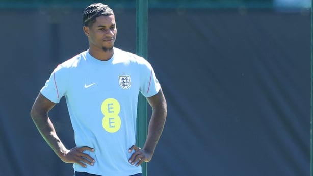 KANSAS CITY, KANSAS - JUNE 14: Marcus Rashford #11 of England looks on during a England Training Session on June 14, 2026 in Kansas City, Kansas. (Photo by Richard Pelham/Getty Images)
