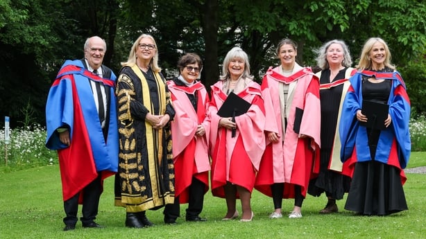 The recipients of honorary degrees from Trinity College Dublin with the university's Chancellor Dr Mary McAleese