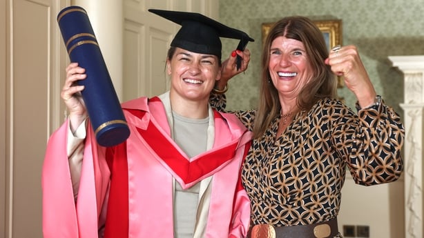 Katie Taylor with her mother, Bridget, after being conferred with an honorary degree by Trinity College Dublin