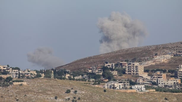 NABATIEH, LEBANON - JUNE 20: Smoke rises from the town of Shweikin and the Ali al-Tahir hill area in the Nabatieh Governorate of southern Lebanon following Israeli airstrikes on June 20, 2026. The attacks were carried out despite the U.S.-Iran agreement. (Photo by Ramiz Dallah/Anadolu via Getty Imag