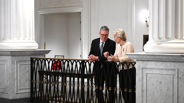 Britain's Prime Minister Keir Starmer (L) speaks with President of the European Commission Ursula von der Leyen on the sidelines of the 79th Session of the United Nations General Assembly at the United Nations headquarters in New York City on September 25, 2024. (Photo by Leon Neal / POOL / AFP)