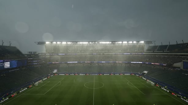 A general view as rain falls during the FIFA World Cup 2026 Group I match between France and Iraq at Philadelphia Stadium