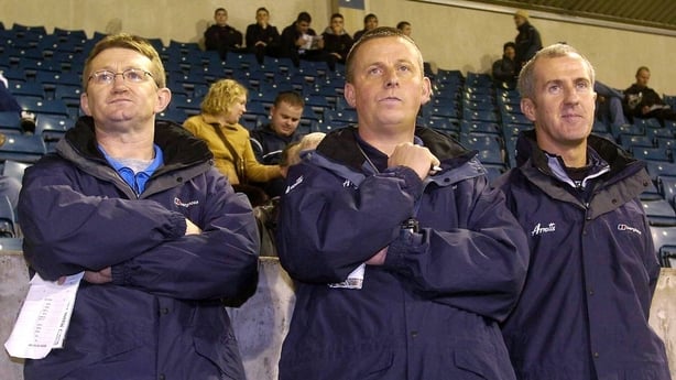 10 December 2004; Dublin manager Paul Caffrey, centre, with selectors Brian Talty, left and Paul Clarke watch on during the game. Senior Football Charity Challenge, Dublin v Louth, Parnell Park, Dublin. Picture credit; Damien Eagers / SPORTSFILE