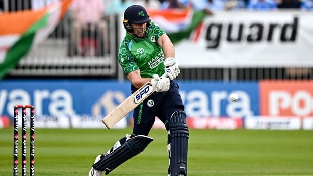 26 June 2026; Ireland batter Tim Tector during match one of the Spinny Cup Men's T20 International series between Ireland and India at Stormont in Belfast. Photo by Seb Daly/Sportsfile